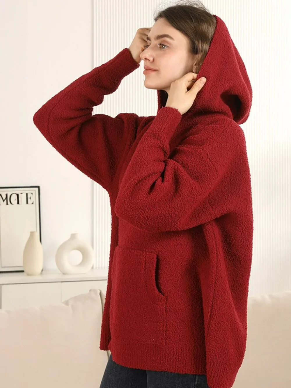 Cozy Solid Color Hooded Sweater with Pocket